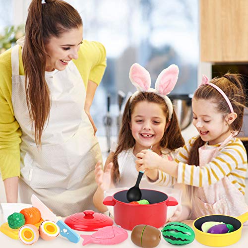 GILOBABY Cocina Juguete ， 23 Piezas Accesorios de Cocina Juguetes，Juguetes para Cortar Frutas y Verduras，Regalos para 3 4 5 6 7 8niños