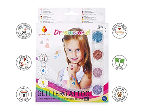 Glitterify Me Mundo de ensueño – Kit de Tatuajes de Purpurina para niñas – Hecho en la UE, Calidad cosmética