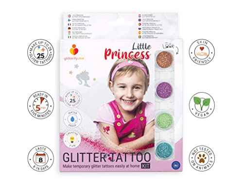 Glitterify Me Pequeña Princesa – Kit de Tatuajes de Purpurina para niñas – Hecho en la UE, Calidad cosmética