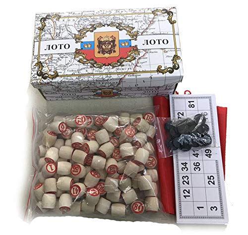 GMMH Juego de bingo de Lotto ruso con figuras de madera, juego familiar (cartón blanco)