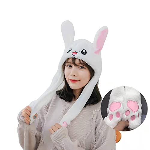 Gorro de Peluche con Orejas de , que se mueven hacia arriba y hacia abajo, exquisitos regalos de cumpleaños para juegos de rol masculinos y femeninos, sombreros de fiesta de Navidad (White)