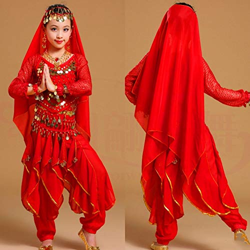 Guiran Niña Mujer Traje Danza del Vientre Lentejuelas Baile Top Pantalones Halloween Carnaval Fiesta Costume Rojo M Conveniente para la Altura 101-120CM