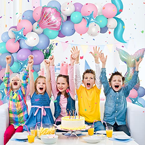 Guirnalda de Globos Sirena Globos de Sirena, Cola de Sirena con Globos de Verde Púrpura de Papel de Aluminio Sirena de Cola para Temas del Bajo el Mar Niñas Cumpleaños