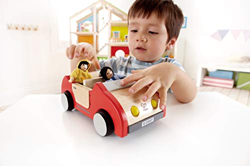 Hape Coche Familiar, Coche de Juguete de Madera para Casa de Muñecas, Accesorio Vehículo para Empujar para Completar el Conjunto de Muebles para Casa de Muñecas