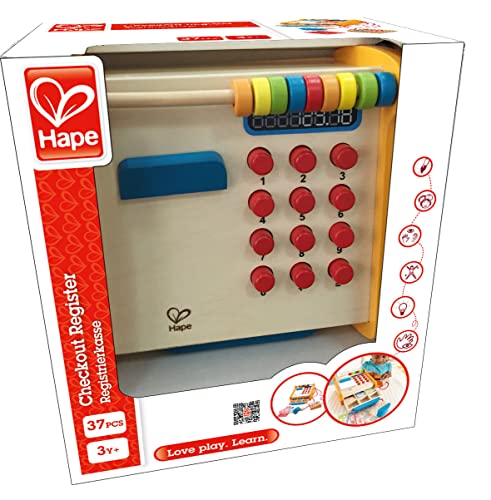 Hape Hape Caja Registradora, Caja Registradora de Juguete de 37 Piezas de Madera para Niños y Niñas, Con Calculadora