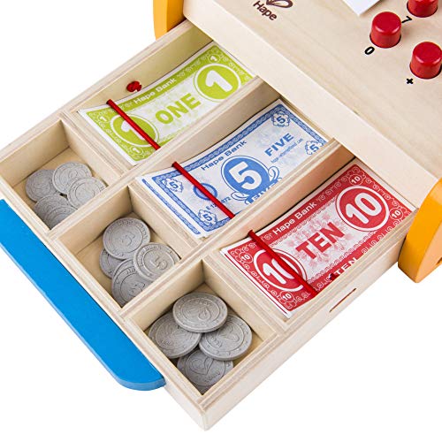 Hape Hape Caja Registradora, Caja Registradora de Juguete de 37 Piezas de Madera para Niños y Niñas, Con Calculadora