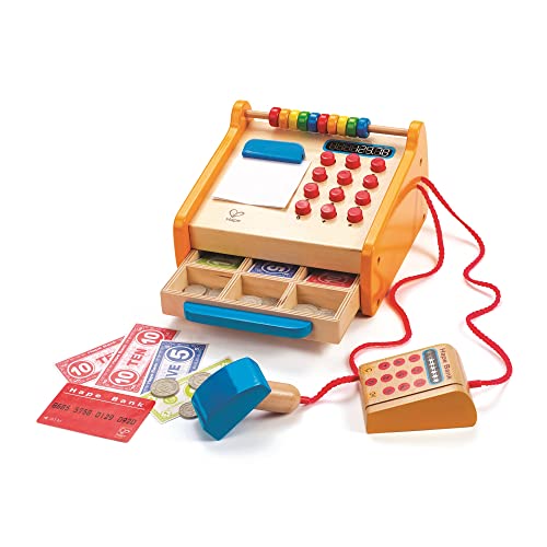 Hape Hape Caja Registradora, Caja Registradora de Juguete de 37 Piezas de Madera para Niños y Niñas, Con Calculadora