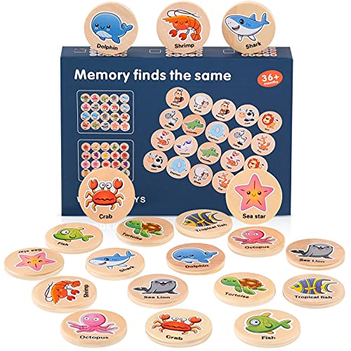 Herefun Juego Memoria, Memoria niños con Bonitos Animales, Animales de Memoria, Juego Educativo para niños y niñas, Montessori Juegos Educativos para Niños a Partir de 3 a 8 Años (Oceano)