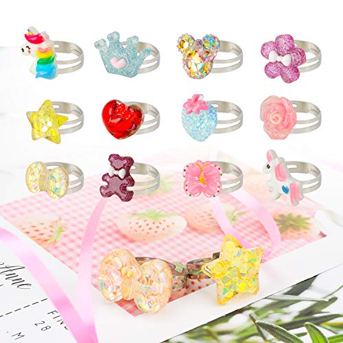 Hifot Anillos niña 12 Piezas, Ajustables Anillos de Dedo, Princesa Joyas Pretend Play Dress up Rings joyeria Regalo niña, Artículos de Fiesta