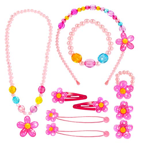 Hifot Joyas para niños Niñas Collar Pulsera Anillo Pendientes de Clip Pinzas de Cabello Conjunto, Favores del Partido de la joyería del Traje Regalo para Vestir Juego de imaginación