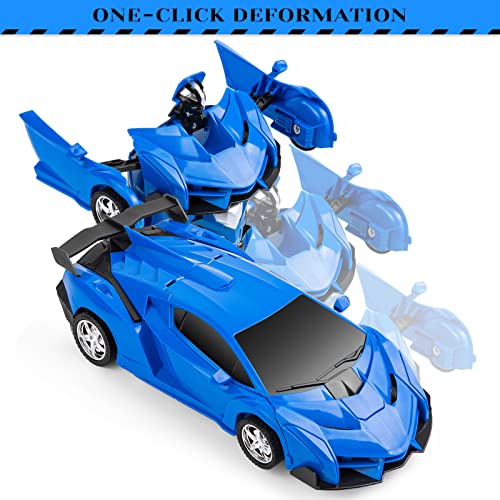 Highttoy Transformador Coche Teledirigido,Juguete Transformador para Niños 3-12 Años RC Robot Coche de Juguete para Chicos Coche RC 2.4GHz Rotación de 360° Coche de Control Remoto Escala 1:18 Azul