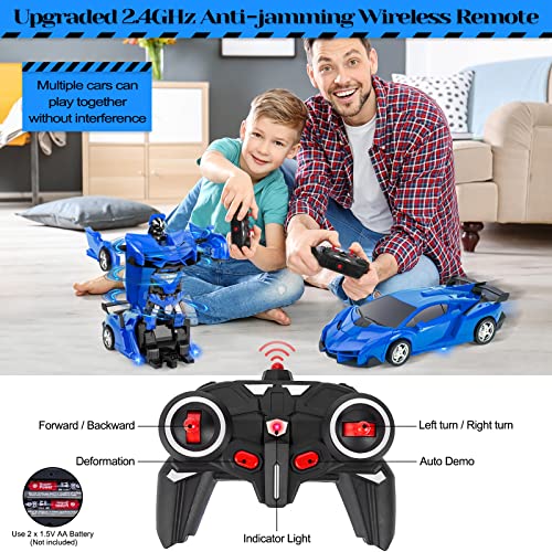 Highttoy Transformador Coche Teledirigido,Juguete Transformador para Niños 3-12 Años RC Robot Coche de Juguete para Chicos Coche RC 2.4GHz Rotación de 360° Coche de Control Remoto Escala 1:18 Azul