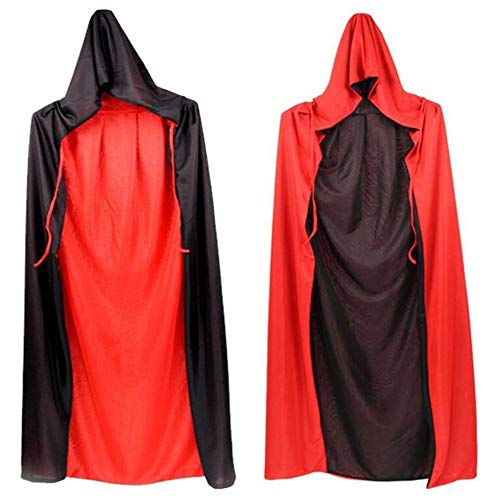 Hinleise Capa de bruja de mago – Capa con capucha negra y roja unisex vampiro reversible de doble capa para Halloween fiesta mascarada vestido de fantasía XL