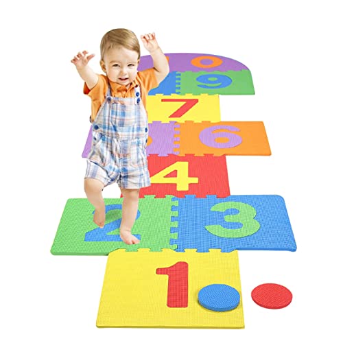 HJKJ Hopscotch - Alfombra de juego con números de Hopscotch, tapete de rompecabezas de Hopscotch, tapete de espuma suave, diseño de números de rompecabezas, tapete de juego de Hopscotch para interio