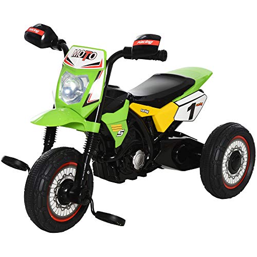 HOMCOM Moto Correpasillos Infantil para Niños de +18 Meses con Apariencia de Moto de Montaña con 3 Ruedas con Luces y Sonido Pedales Diseño Único 71x40x51 cm Verde