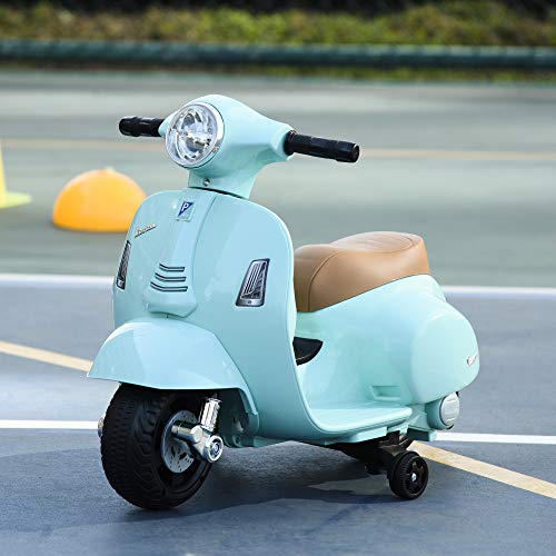 HOMCOM Moto Eléctrica Vespa para Niños de 18-36 Meses con Faro Bocina y 4 Ruedas Motocicleta Infantil con Licencia 66,5x38x52 cm Verde