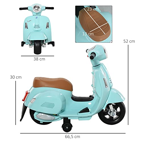 HOMCOM Moto Eléctrica Vespa para Niños de 18-36 Meses con Faro Bocina y 4 Ruedas Motocicleta Infantil con Licencia 66,5x38x52 cm Verde