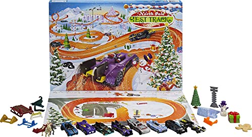 Hot Wheels Calendario de adviento de Navidad con coches de juguete y accesorios (Mattel GTD78)