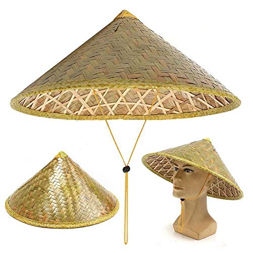 HUANGA Paquete de 2 Sombreros de bambú Sombrero Oriental Sombrero asiático Sombrero Chino Sombrero japonés Sombrero cónico Gorra de Lluvia para el Sol Sombreros de Granjero de arroz