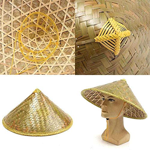 HUANGA Paquete de 2 Sombreros de bambú Sombrero Oriental Sombrero asiático Sombrero Chino Sombrero japonés Sombrero cónico Gorra de Lluvia para el Sol Sombreros de Granjero de arroz