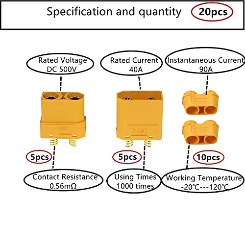 HUAZIZ 5 Pares XT90 Conectores Macho Hembra XT90 enchufes Adaptador (5 Conectores Macho +5 Conectores Hembra )，XT90 Conectores Macho Hembra Enchufes con Sheath，Macho Hembra Bullet Conector