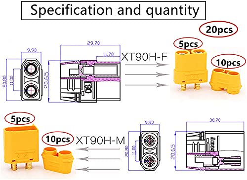 HUAZIZ 5 Pares XT90 Conectores Macho Hembra XT90 enchufes Adaptador (5 Conectores Macho +5 Conectores Hembra )，XT90 Conectores Macho Hembra Enchufes con Sheath，Macho Hembra Bullet Conector