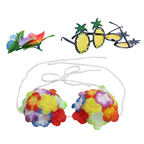 Hula Dancer Disfraz,Hula Juego de Falda de Hierba, Incluye Pulsera Diadema Collar de Flores Hierba Clip de Pelo Hibisco,Hula Juego de Falda de Hierba