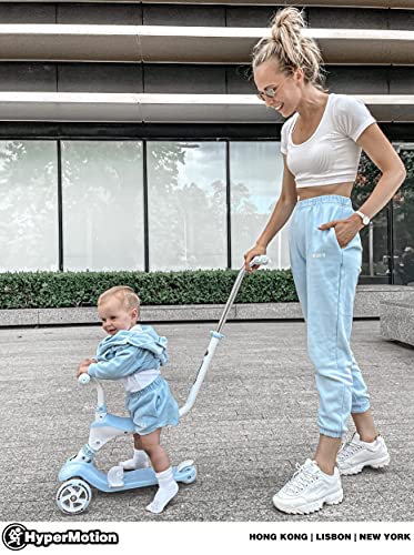 HyperMotion, Patinete Infantil para los más Pequeños, Patinete Multifunción, Patineta de Balance, Patinete para Niñas y Niños, Patinete con Asiento, 3 Ruedas, Modo de Cochecito, Azul