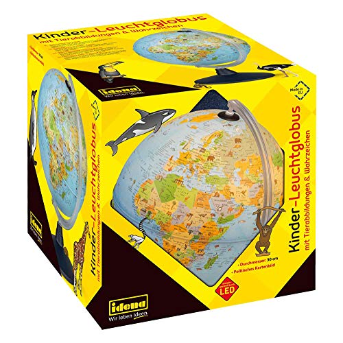 Idena 22059 - Globo Luminoso con imágenes de Animales, con iluminación LED e Interruptor de Encendido/Apagado, diámetro Aprox. 30 cm, Imagen de Mapa político