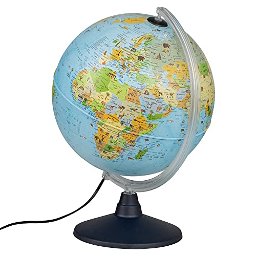 Idena 22059 - Globo Luminoso con imágenes de Animales, con iluminación LED e Interruptor de Encendido/Apagado, diámetro Aprox. 30 cm, Imagen de Mapa político