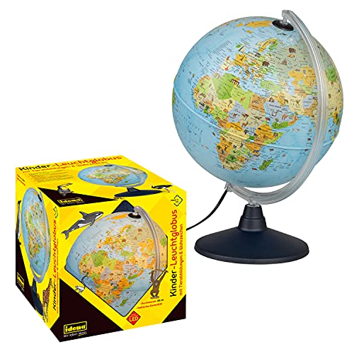 Idena 22059 - Globo Luminoso con imágenes de Animales, con iluminación LED e Interruptor de Encendido/Apagado, diámetro Aprox. 30 cm, Imagen de Mapa político