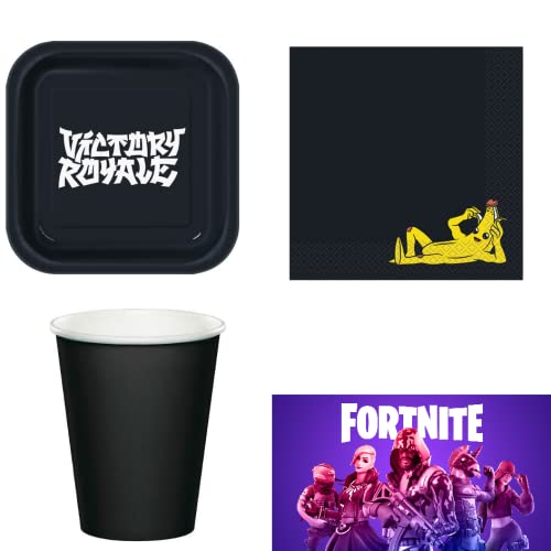 ILS I LOVE SHOPPING Kit de fiesta para 8 personas a juego de mesa para fiestas de cumpleaños con 8 platos de 23 cm, 8 vasos y servilletas (juego para 8 personas, Fortnite)