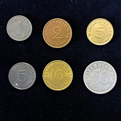 IMPACTO COLECCIONABLES Segunda Guerra Mundial - 6 Monedas Nazis del Tercer Reich. Bolsita Terciopelo