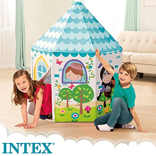 Intex 44635NP - Casita infantil tela, INTEX, 104x104x130 cm, Cabañas para niños interior, Con forma de castillo, color azul claro, Casita infantil tela plegable, Tienda de campaña niños