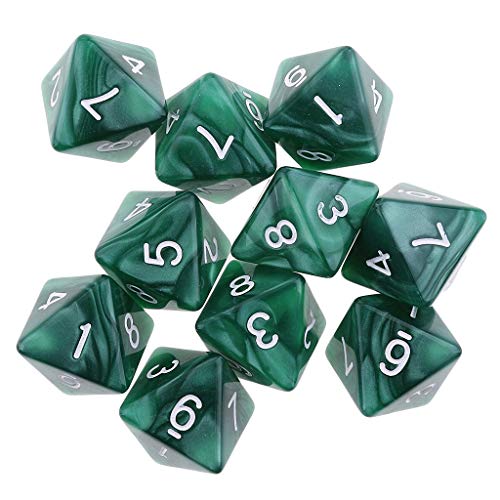 Inzopo 10 dados poliédricos D8 de 8 caras para juegos de mesa de calabozos y dragones, color verde, talla única