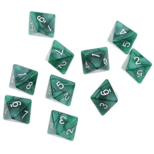 Inzopo 10 dados poliédricos D8 de 8 caras para juegos de mesa de calabozos y dragones, color verde, talla única