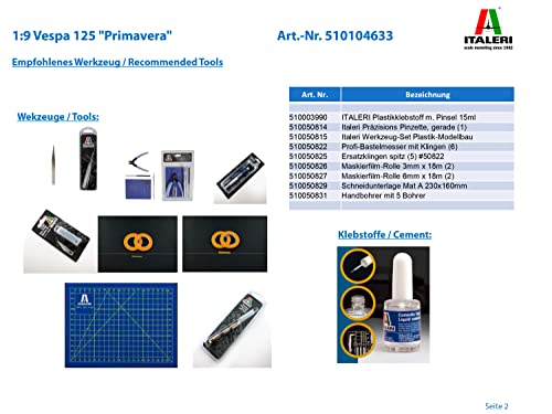 Italeri 4633S 1:9 Vespa 125" Primavera-réplica Fiel, modelismo, Hobby, encolado, Kit de plástico, Montaje, Color unvarnished (4633)