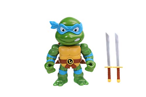 Jada - Figura Leonardo de Tortugas Ninja, Articulada, 10 cm, Realizada en Metal Fundido a Presión, 100% Licencia Oficial, Coleccionismo, para Niños a Partir de 8 Años y Adultos