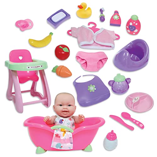 JC Toys, Muñeca Lots to Love Babies con Cuerpo de Goma. Set de Regalo con bañera, Trona y 20+ Accesorios.