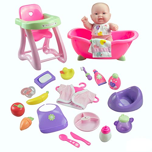 JC Toys, Muñeca Lots to Love Babies con Cuerpo de Goma. Set de Regalo con bañera, Trona y 20+ Accesorios.