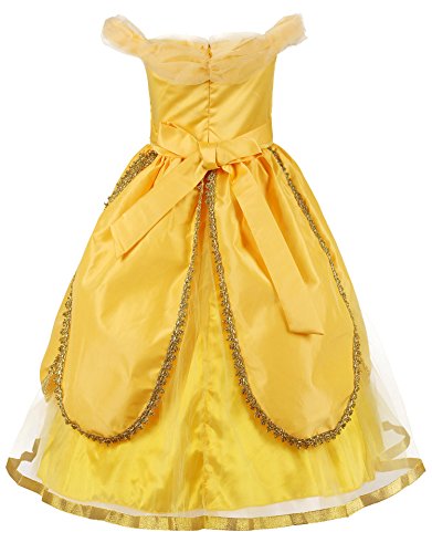 JerrisApparel Niña Princesa Belle Disfraz Tul Fiesta Trajes Vestido (5 años, Amarillo 1 con Accesorios)