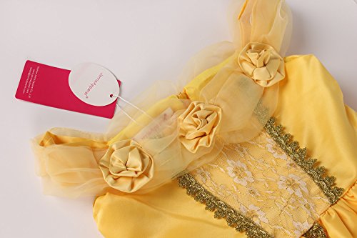 JerrisApparel Niña Princesa Belle Disfraz Tul Fiesta Trajes Vestido (5 años, Amarillo 1 con Accesorios)