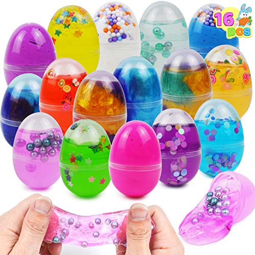 JOYIN 16 Paquetes de Huevos de Pascua Precargados con Slime de cristal de Galaxia para Aliviar el Rstrés, Rellenos de Fiestas de Pascua para Búsqueda de Huevos de Pascua, Regalos para Niños