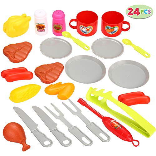 JOYIN 24 Piezas Juguete y Juego de Cocina de Pequeño Cocinero Barbacoa para Niños Juego Interactivo de Cocina con Parrilla, Juego de Cocina para niños, Juego de simulación de Cocina