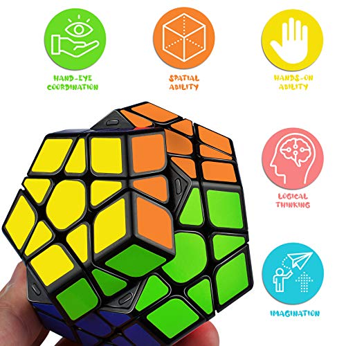 JQGO Megaminx Speed Magic Puzzle Cube, 3D Puzzle Magic Cube Toys Dodecaedro Rompecabezas Juguetes educativos para niños y Adultos, Negro