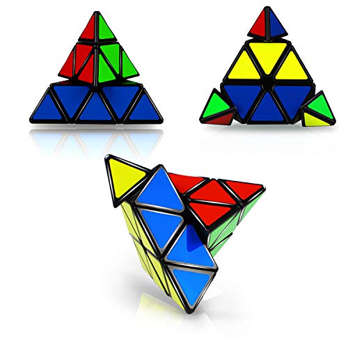 JQGO Triángulo Piramide Speed Magic Puzzle Cube, Standard Triangle Pyraminx Pyramid Smooth Speed Reliable Puzzle – Professional Magic Cube For Kids and Adults, Negro