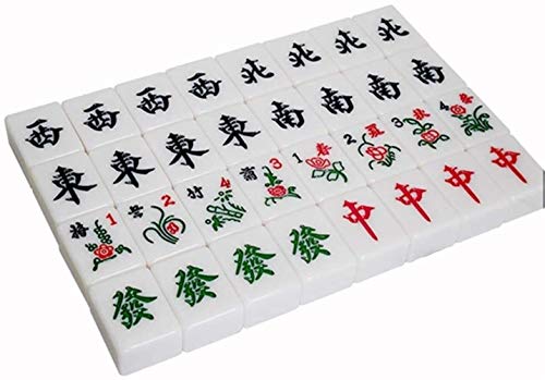 JRZTC Mahjong Set, Mahjong para Frotar Las Manos en casa, Mahjong de China, Mahjong de Material de melamina sólida, 4.0 * 3.1 * 2.1 CM (144 Hojas) Blanco