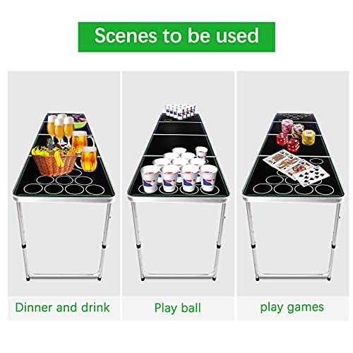 Juego de Beer Pong Mesa de Beer Pong, 240x 60x 70cm Ajustable en Altura Mesa de Beer Pong con Banda de Luz, Aluminio