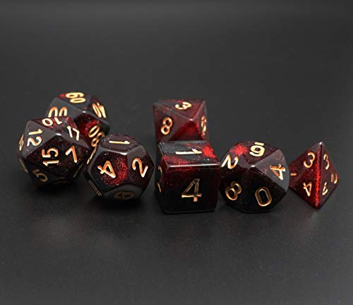 Juego de dados DND de 7 piezas, mezcla roja de nebulosa negra para mazmorra y dragones D&D RPG juego de rol dados poliedrales