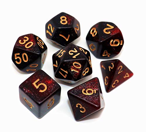 Juego de dados DND de 7 piezas, mezcla roja de nebulosa negra para mazmorra y dragones D&D RPG juego de rol dados poliedrales